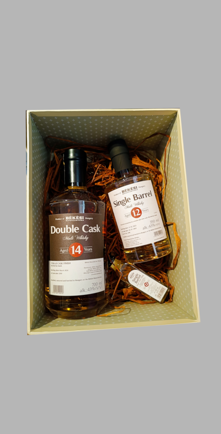 Békési Dupla Hordós Whisky ajándékbox csomag 0,04 L +0,35 L + 0,7 L (43%)