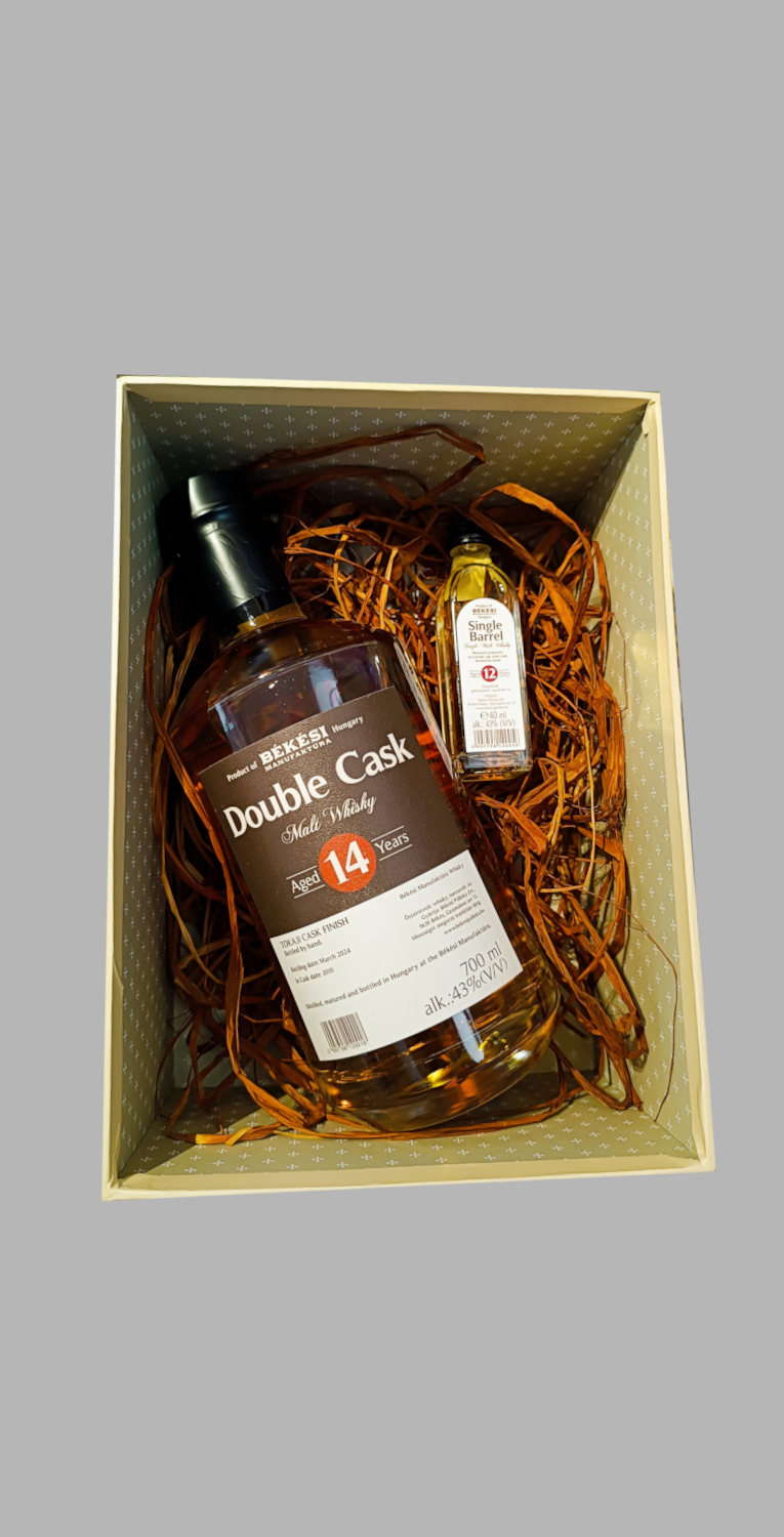 Békési Dupla Hordós Whisky ajándékbox csomag 0,04 L + 0,7 L (43%)