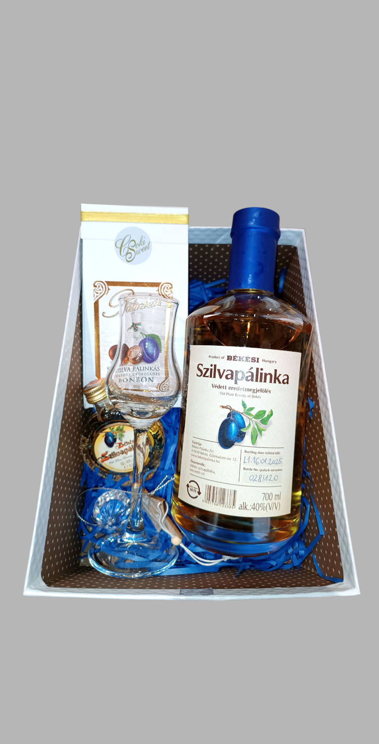 fehér-kék - ajándékdoboz - Békési Szilvapálinka 0,7 L (40%)